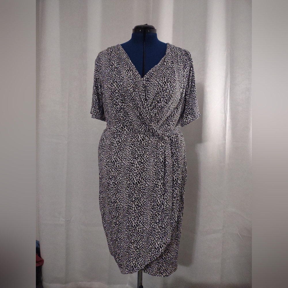 Madison Wrap Style Dress Black and White Animal Print